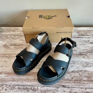 Dr. Martens Voss II Black Hydro Leather Sandals Size 9